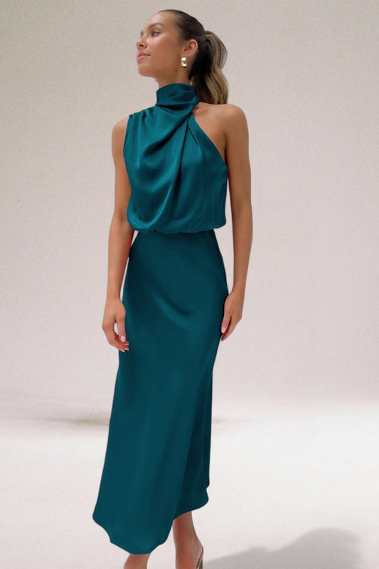 Flavia | Vestido de Mulher Halter de Cetim Glamouroso