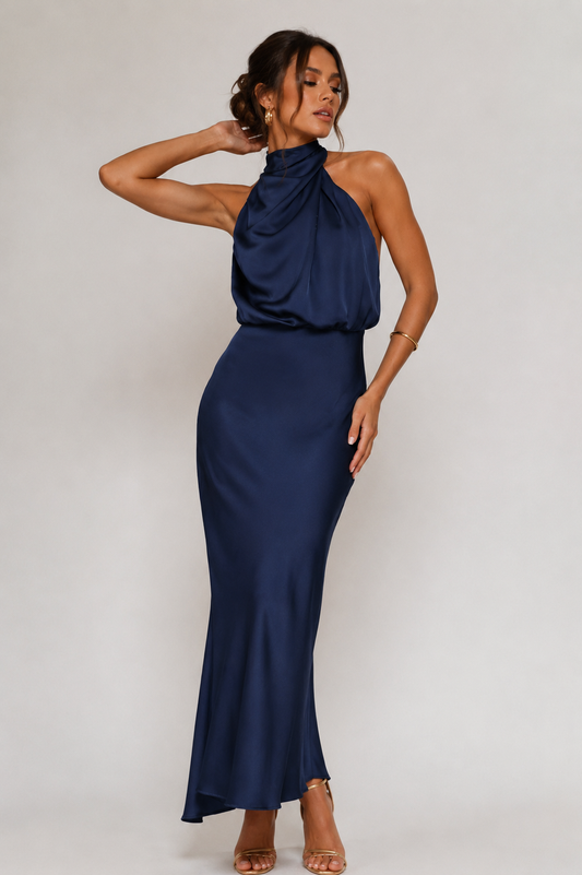 Flavia | Glamouröses Satin-Halterkleid für Damen
