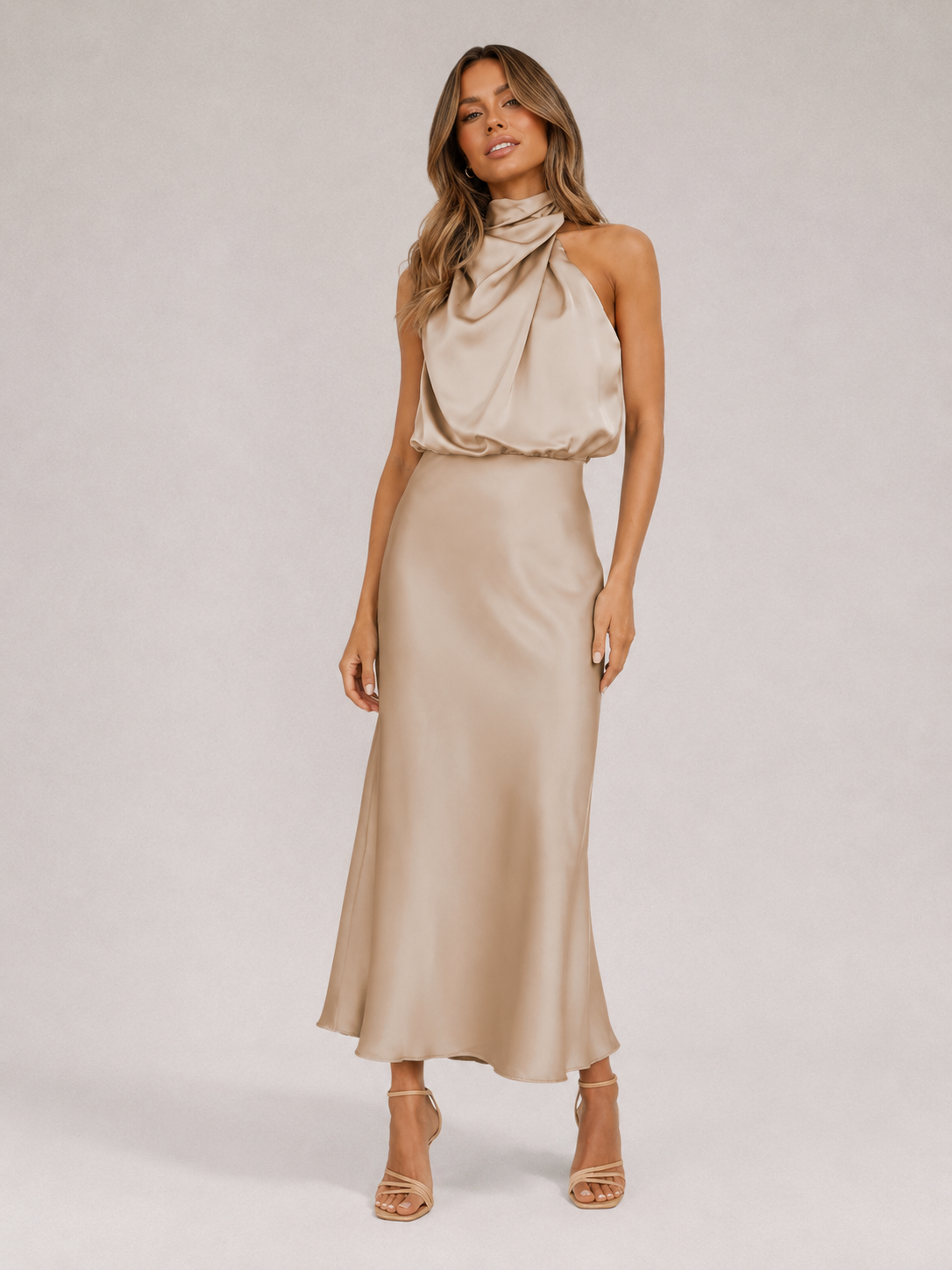 Flavia | Glamouröses Satin-Halterkleid für Damen