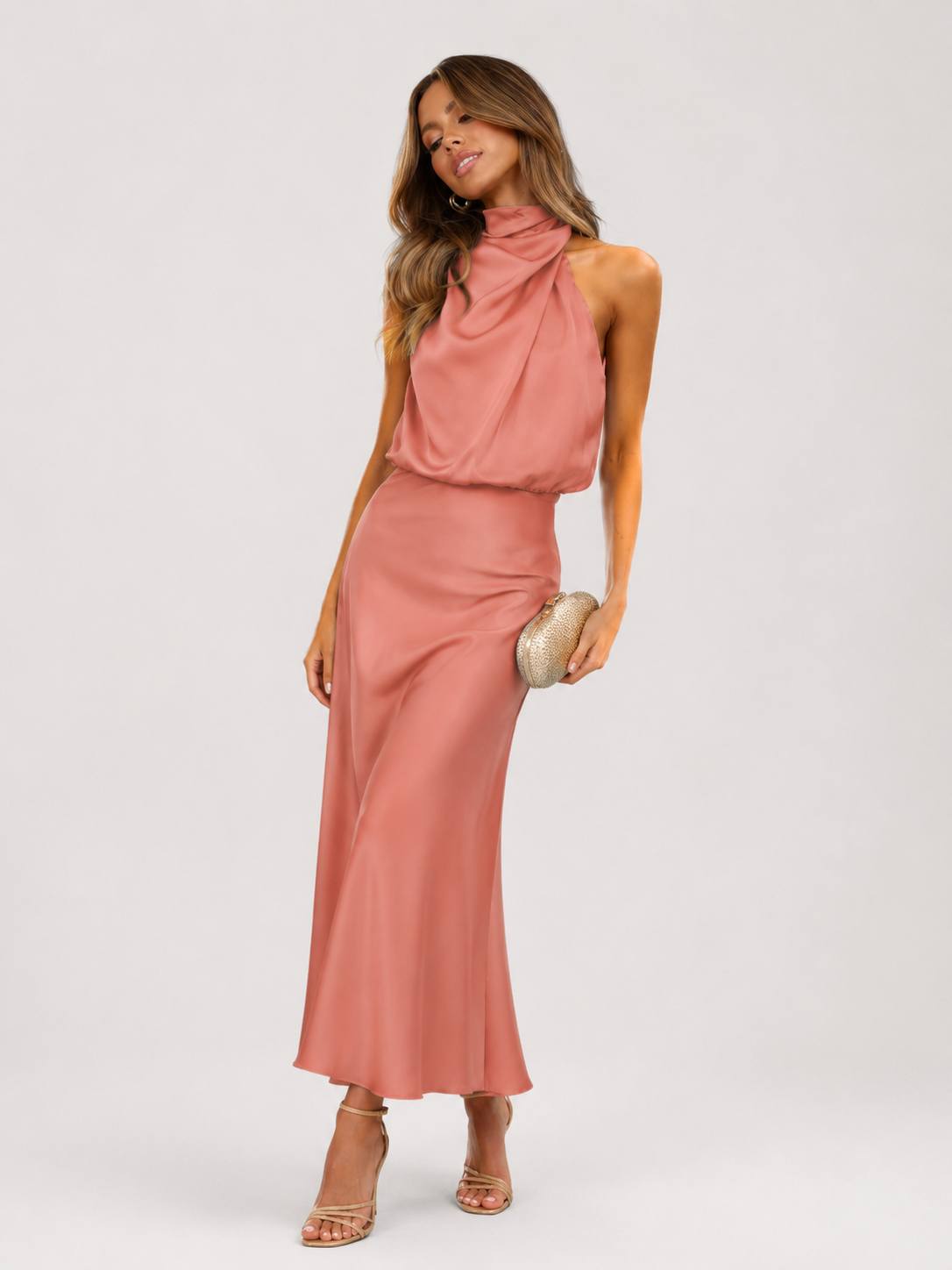 Flavia | Glamouröses Satin-Halterkleid für Damen